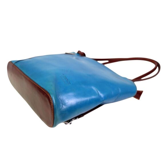 Florence BLUE GENUINE LEATHER BROWN TRIM SHOULDER BAG CONVERTIBLE BACKPACK PURSE main image 16